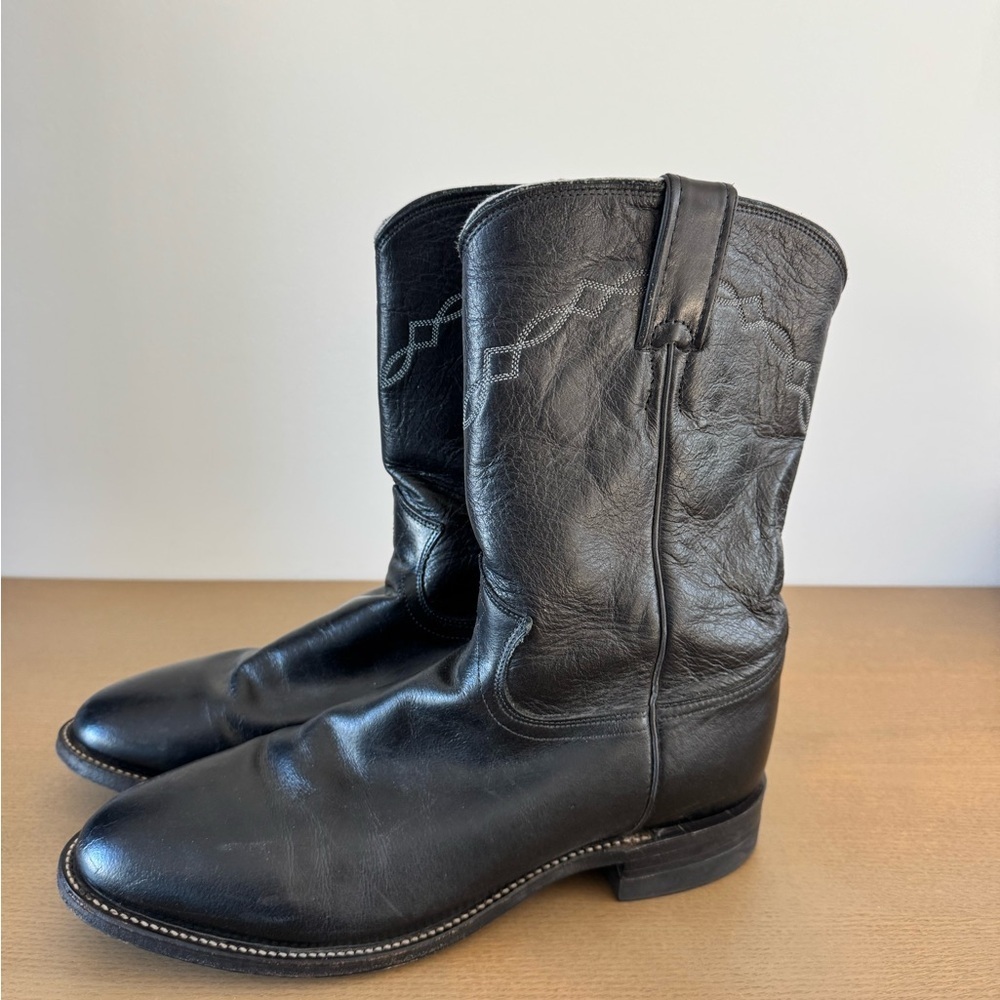Justin Boots Black Leather Western Boot Style 3436 Size 9.5 Cowboy Boots Country